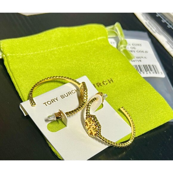 Tory Burch Gold Hexagon Logo Beaded Hoop Earrings! PERFECT XMAS PRESENT! - Picture 3 of 5